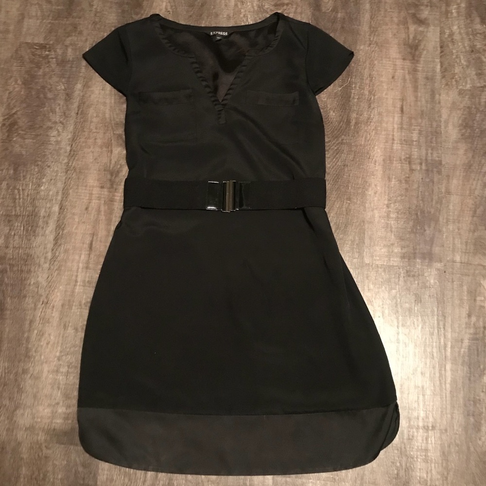 Black cap-sleeved dress (Express)